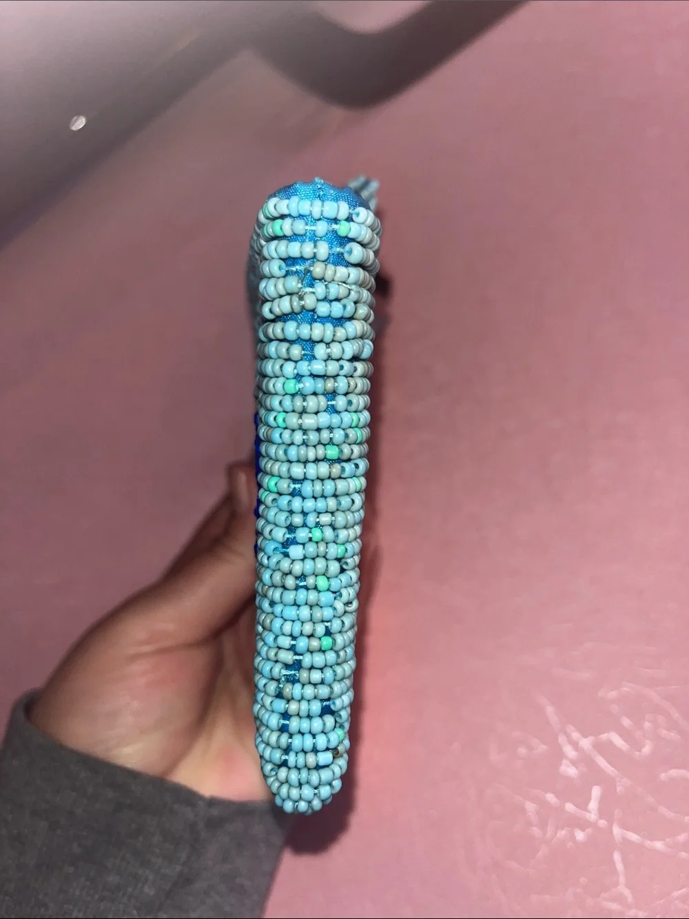 Beaded Evil Eye Wristlet Pouch in Aqua & Blue